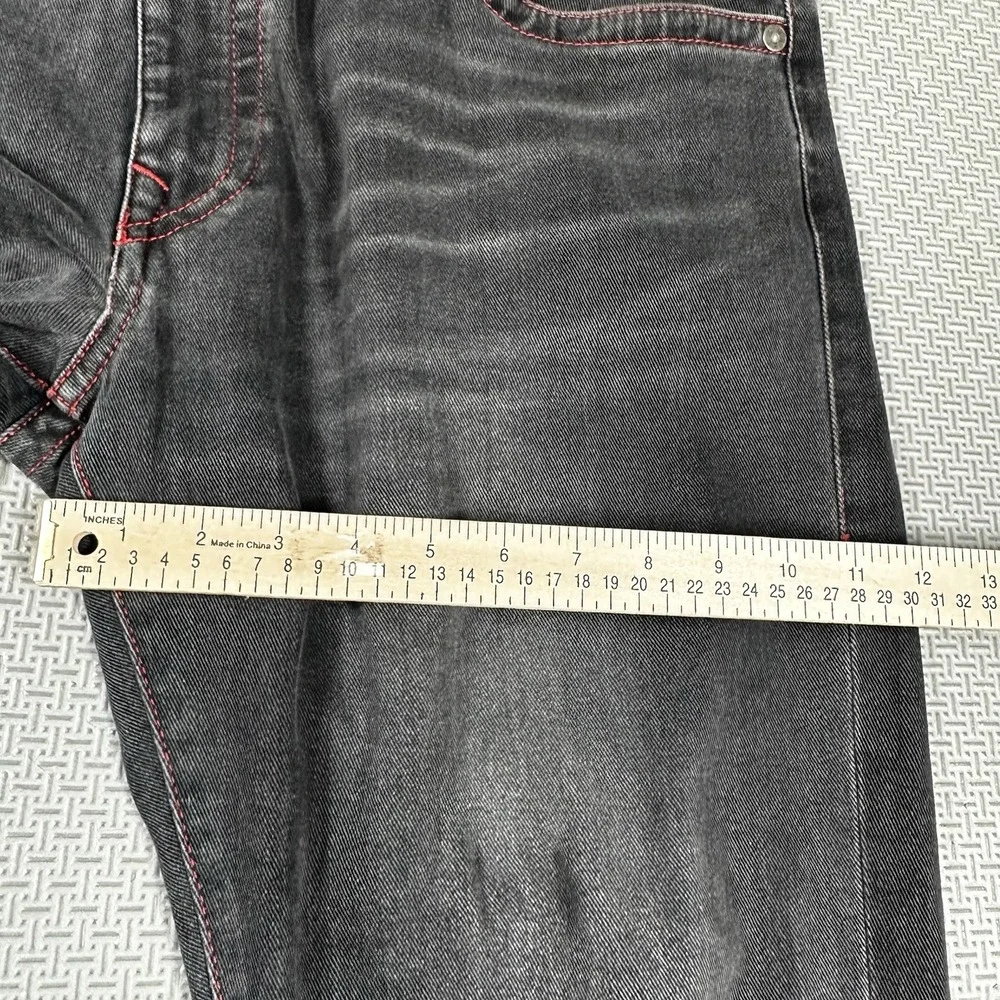 True Religion Ricky Relaxed Straight Jeans Black Red Super T Stitch Mens 41x33*